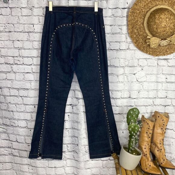 Bebe Studded Round‎ Bottom Split Leg Flare Western Mid-Rise Cowgirl Jeans 30 - Picture 3 of 12